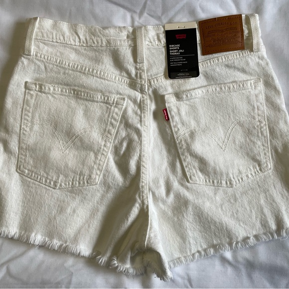 Levis Ribcage White Denim Shorts - Picture 2 of 9